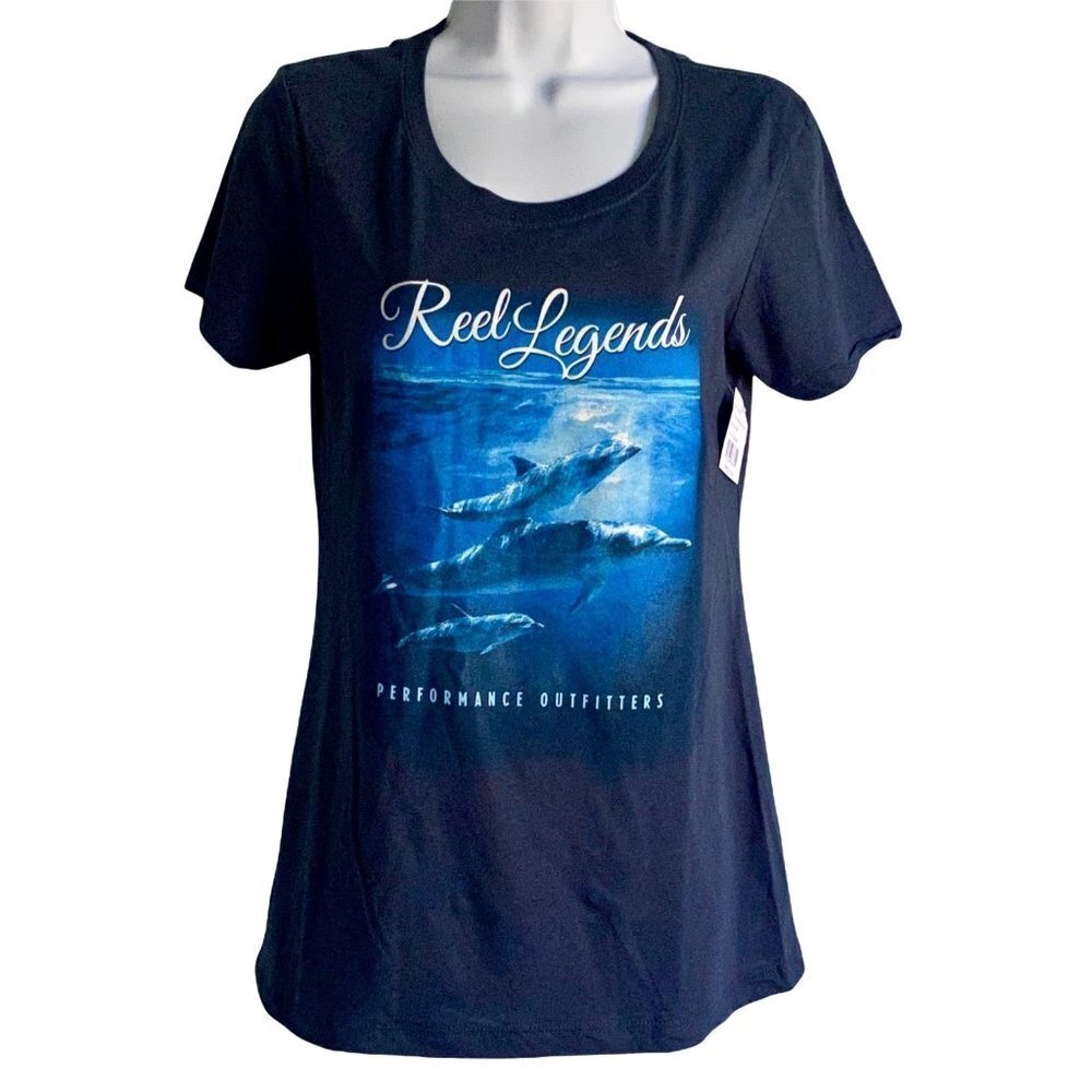 Reel Legends Short Sleeve Graphic Tee Shirt Dolphins Women's Medium NEW